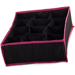 Verk Látkový organizér s 12 přihrádkami na prádlo/ponožky, černo-růžová barva