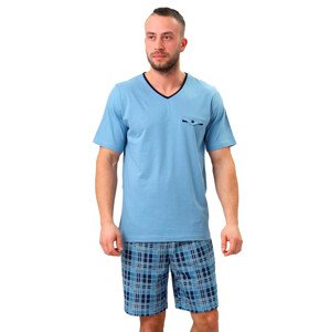 Pánské pyžamo Leon se vzorovanými kraťasy HOTBERG Barva/Velikost: modrá světlá / XXL