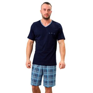 Pánské pyžamo Leon se vzorovanými kraťasy HOTBERG Barva/Velikost: modrá tmavá / M